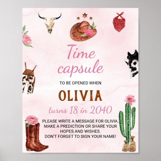 ファーストロデオ女性のカーボーイ誕生日時間カプセル標識 ポスター (正面)