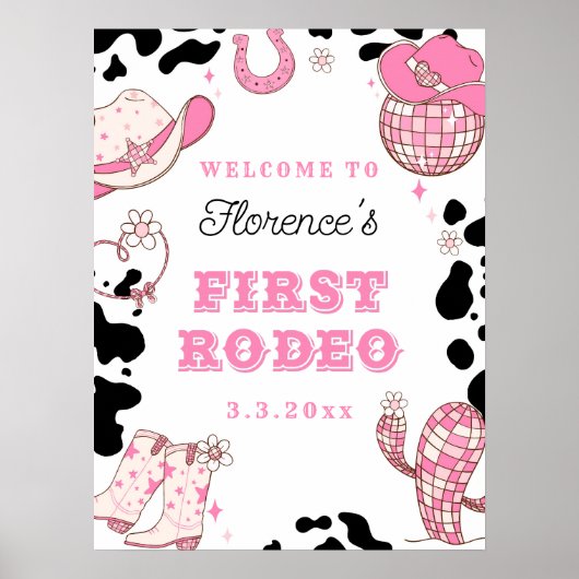 ファーストロデオ女性のカーボーイ1st誕生日パーティーへようこそ ポスター (正面)