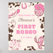 ファーストロデオ女性のカーボーイ1st誕生日パーティーへようこそ ポスター (正面)