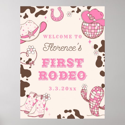 ファーストロデオ女性のカーボーイ1st誕生日パーティーへようこそ ポスター (正面)