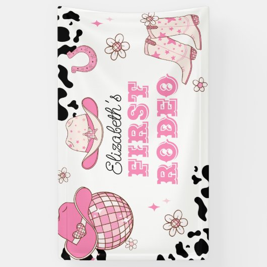 ファーストロデオ女性のカーボーイ1st誕生日パーティー 横断幕 (縦)