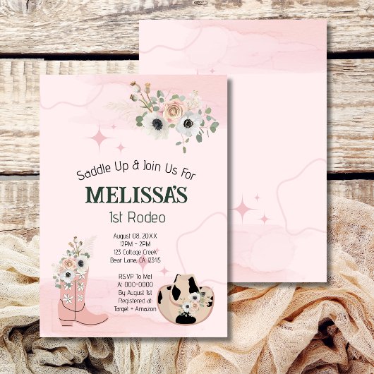 ファーストロデオ誕生日ガール素朴女性のカーボーイテーマ 招待状