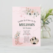 ファーストロデオ誕生日ガール素朴女性のカーボーイテーマ 招待状 (スタンド正面)