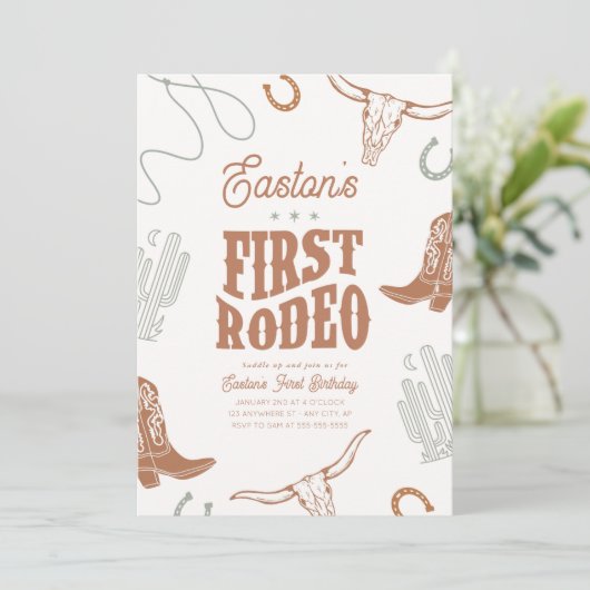 ファーストロデオ誕生日招待状カウボーイパーティー 招待状 (スタンド正面)