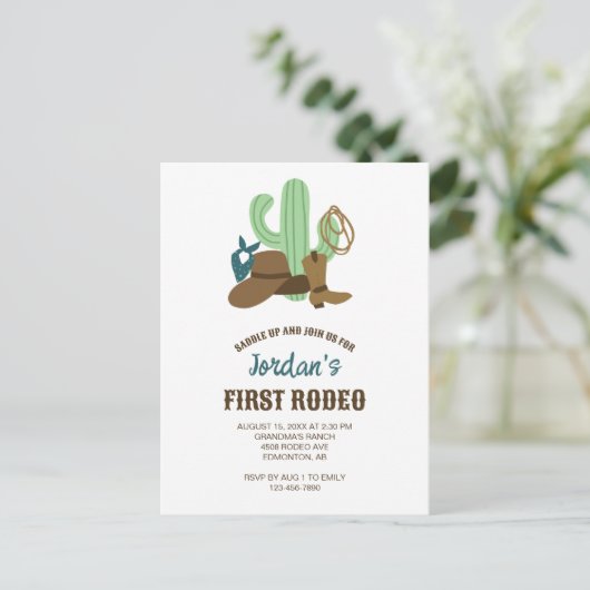 ファーストロデオ誕生日1stカウボーイキュートウェスタン ポストカード (スタンド正面)