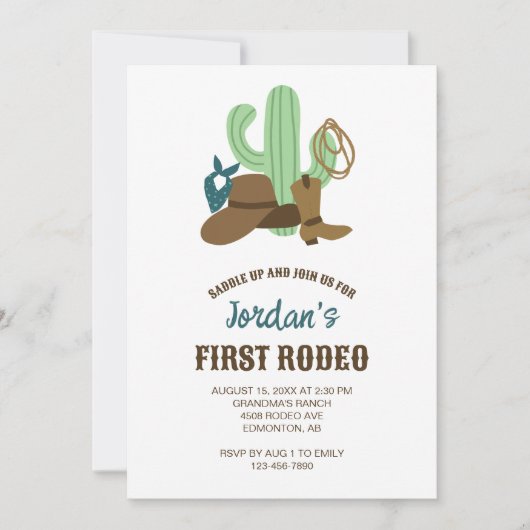 ファーストロデオ誕生日1stカウボーイキュートウェスタン 招待状 (正面)