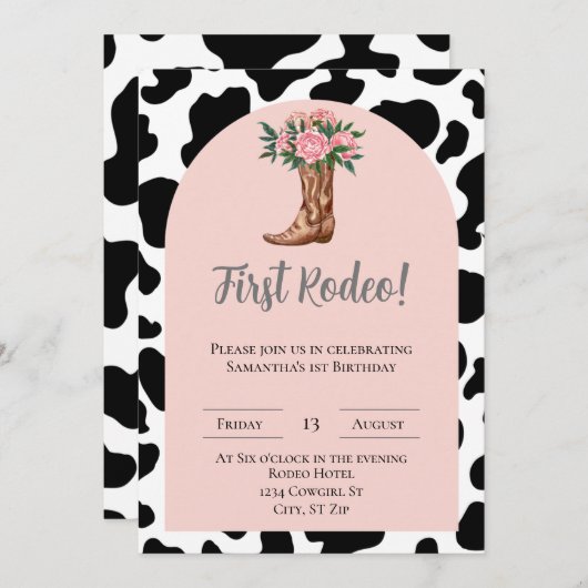 ファーストロデオ誕生日、女性のカーボーイ招待状 招待状 (正面/裏面)