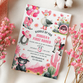 ファーストロデオ間抜けグース女性のカーボーイウェスタン誕生日 招待状