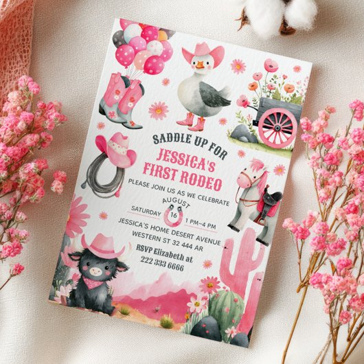 ファーストロデオ間抜けグース女性のカーボーイウェスタン誕生日 招待状