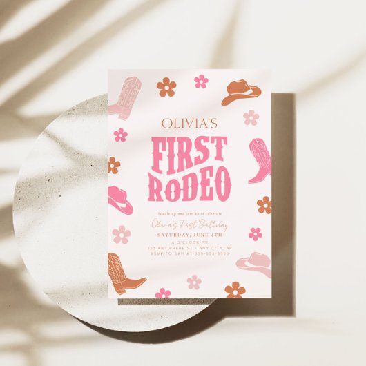 ファーストロデオ1st誕生日招待状レトロ女性のカーボーイ 招待状