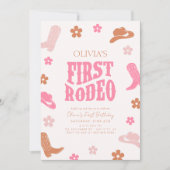 ファーストロデオ1st誕生日招待状レトロ女性のカーボーイ 招待状 (正面)