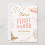ファーストロデオ1st誕生日招待状女性のカーボーイレトロ シーズンカード (正面)
