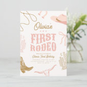 ファーストロデオ1st誕生日招待状女性のカーボーイレトロ シーズンカード (スタンド正面)