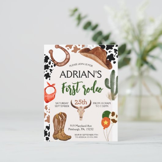 ファーストロデオ ウェスタンカウボーイ ファーストバースデー ポストカード (スタンド正面)
