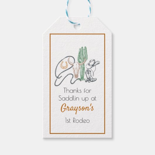 ファーストロデオ、初めてのロデオ誕生日、カウボーイ誕生日 ギフトタグ (正面)