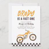 ファーストワンイエローダートバイクボーイ1歳の誕生日 招待状 (正面)