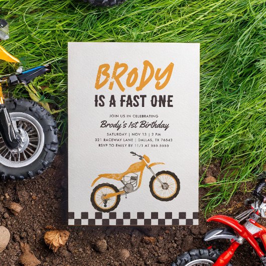 ファーストワンイエローダートバイクボーイ1歳の誕生日 招待状