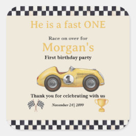 ファーストワンイエローレースカーキッズファースト誕生日パーティー スクエアシール