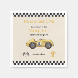 ファーストワンイエローレースカーキッズファースト誕生日パーティー スタンダードカクテルナプキン