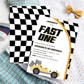 ファーストワンイエローレースカー誕生日パーティー 招待状