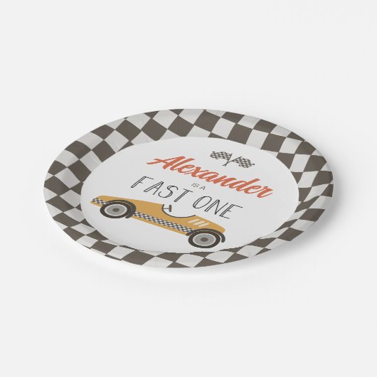 ファーストワンイエローレースカー誕生日紙プレート ペーパープレート (アングル)