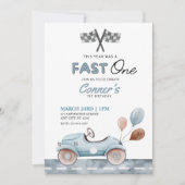 ファーストワンウォーターカラーカーアンドバルーンズファースト誕生日 招待状 (正面)