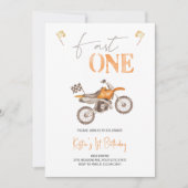 ファーストワンオレンジダートバイク誕生日招待状 招待状 (正面)
