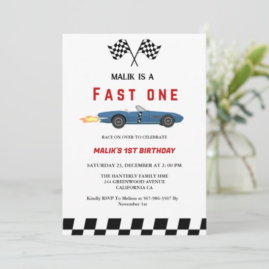 ファーストワンカーレースボーイファースト誕生日パーティー 招待状 (スタンド正面)