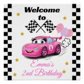 ファーストワンガール初誕生日招待状レースカー ポスター (正面)