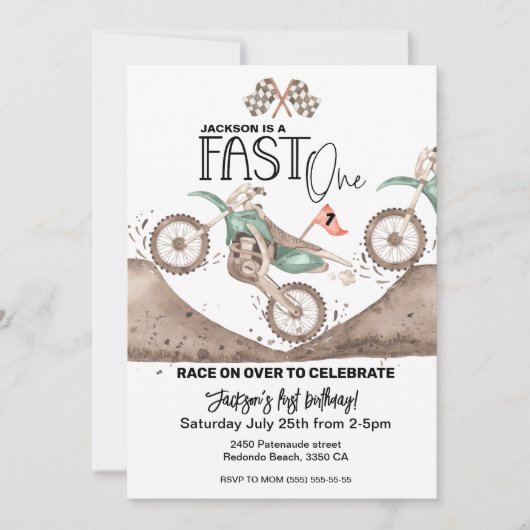ファーストワングリーンダートバイク1歳の誕生日 招待状 (正面)