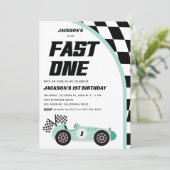 ファーストワングリーンレースカー誕生日パーティー 招待状 (スタンド正面)