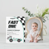 ファーストワングリーンレースカー誕生日パーティー 招待状 (スタンド正面)