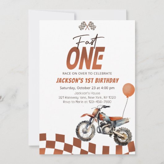 ファーストワンダートバイクボーイ1st誕生日パーティー 招待状 (正面)