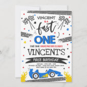 ファーストワンバースデーパーティーブルーレースカーファーストワン 招待状 (正面)