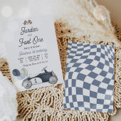 ファーストワンバースデーパーティーブルーレースカー1st誕生日 招待状