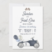 ファーストワンバースデーパーティーブルーレースカー1st誕生日 招待状 (正面)