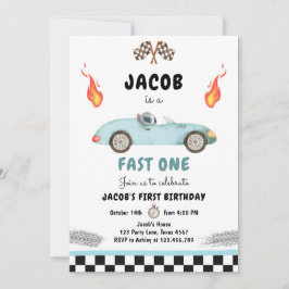 ファーストワンバースデーパーティーレースカーブルー1st誕生日 招待状