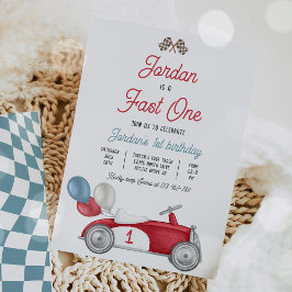 ファーストワンバースデーパーティー赤いレースカー1st誕生日 招待状