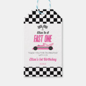 ファーストワンピンクレースカー第1誕生日パーティー ギフトタグ (正面)