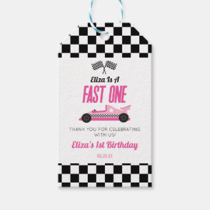 ファーストワンピンクレースカー第1誕生日パーティー ギフトタグ