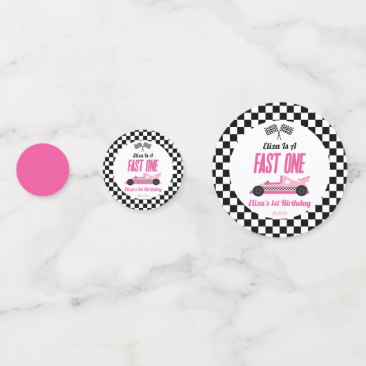 ファーストワンピンクレースカー第1誕生日パーティー コンフェッティ (裏面)