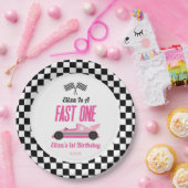 ファーストワンピンクレースカー第1誕生日パーティー ペーパープレート (パーティー)