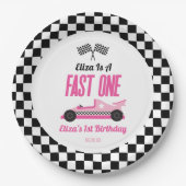 ファーストワンピンクレースカー第1誕生日パーティー ペーパープレート (正面)