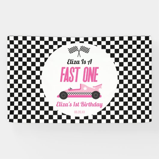 ファーストワンピンクレースカー第1誕生日パーティー 横断幕 (横)