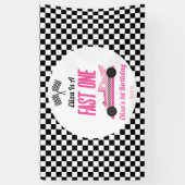 ファーストワンピンクレースカー第1誕生日パーティー 横断幕 (縦)