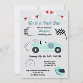 ファーストワンフェスティバルブルーレースカー誕生日 招待状 (正面)