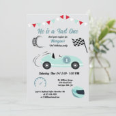 ファーストワンフェスティバルブルーレースカー誕生日 招待状 (スタンド正面)