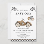 ファーストワンブラウンレースカーボーイズ1st誕生日 招待状 (正面)