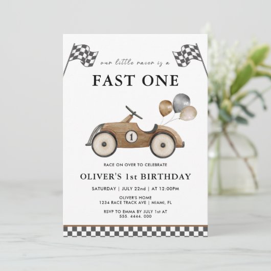 ファーストワンブラウンレースカーボーイズ1st誕生日 招待状 (スタンド正面)