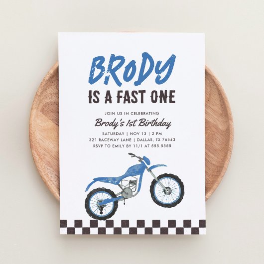 ファーストワンブルーダートバイクボーイ1歳の誕生日 招待状